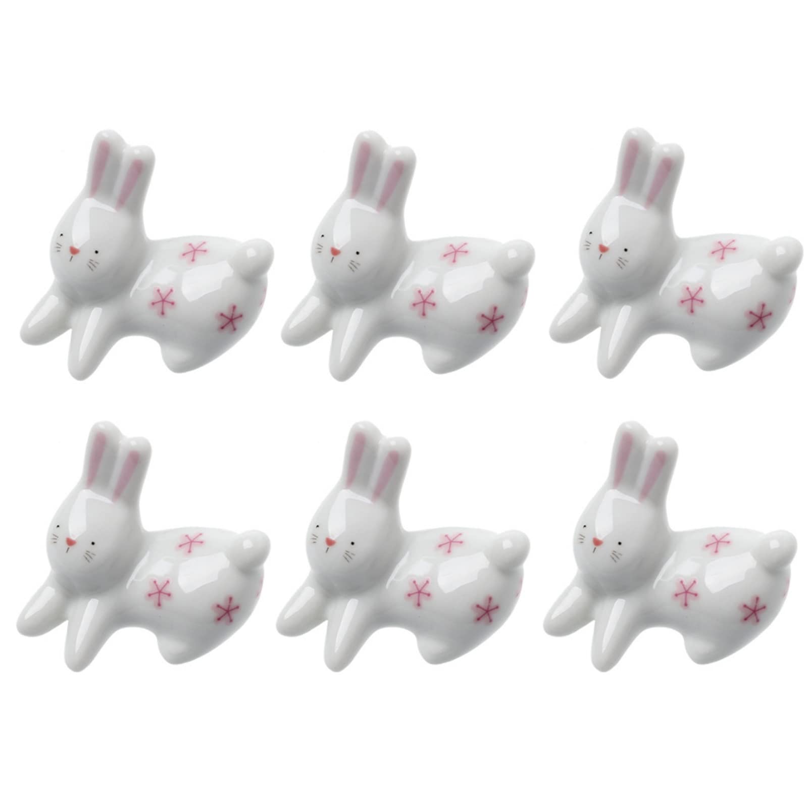 TMXAOK 6 Pieces Ceramic Chopsticks Rest Rabbit Shape Chopsticks Rack Stand Creative Animal Spoon Fork Knife Holder Adorable Tableware for Home Party Baby Shower Easter Table Decoration