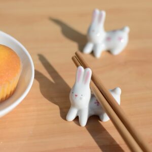 TMXAOK 6 Pieces Ceramic Chopsticks Rest Rabbit Shape Chopsticks Rack Stand Creative Animal Spoon Fork Knife Holder Adorable Tableware for Home Party Baby Shower Easter Table Decoration