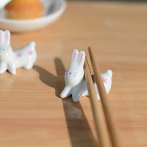 TMXAOK 6 Pieces Ceramic Chopsticks Rest Rabbit Shape Chopsticks Rack Stand Creative Animal Spoon Fork Knife Holder Adorable Tableware for Home Party Baby Shower Easter Table Decoration