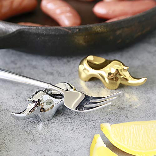 MULHUE 2PCS Zinc Alloy Rhino Shape Chopsticks Rest Spoons Stand Forks Knifes Holder Rack Stand Metal Craft Table Decoration (Silver)