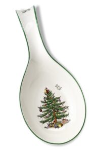 spode christmas tree spoon rest | 12 – inch cooking utensil rest | spatula ladle holder for kitchen countertop | made of fine earthenware dishwasher safe