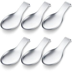 6 pcs stainless steel spoon rest spatula ladle holder large size spoon rest for stove top heavy duty spatula holder for countertop dishwasher safe utensil rest for kitchen, 3.8 x 9.6 inch (silver)