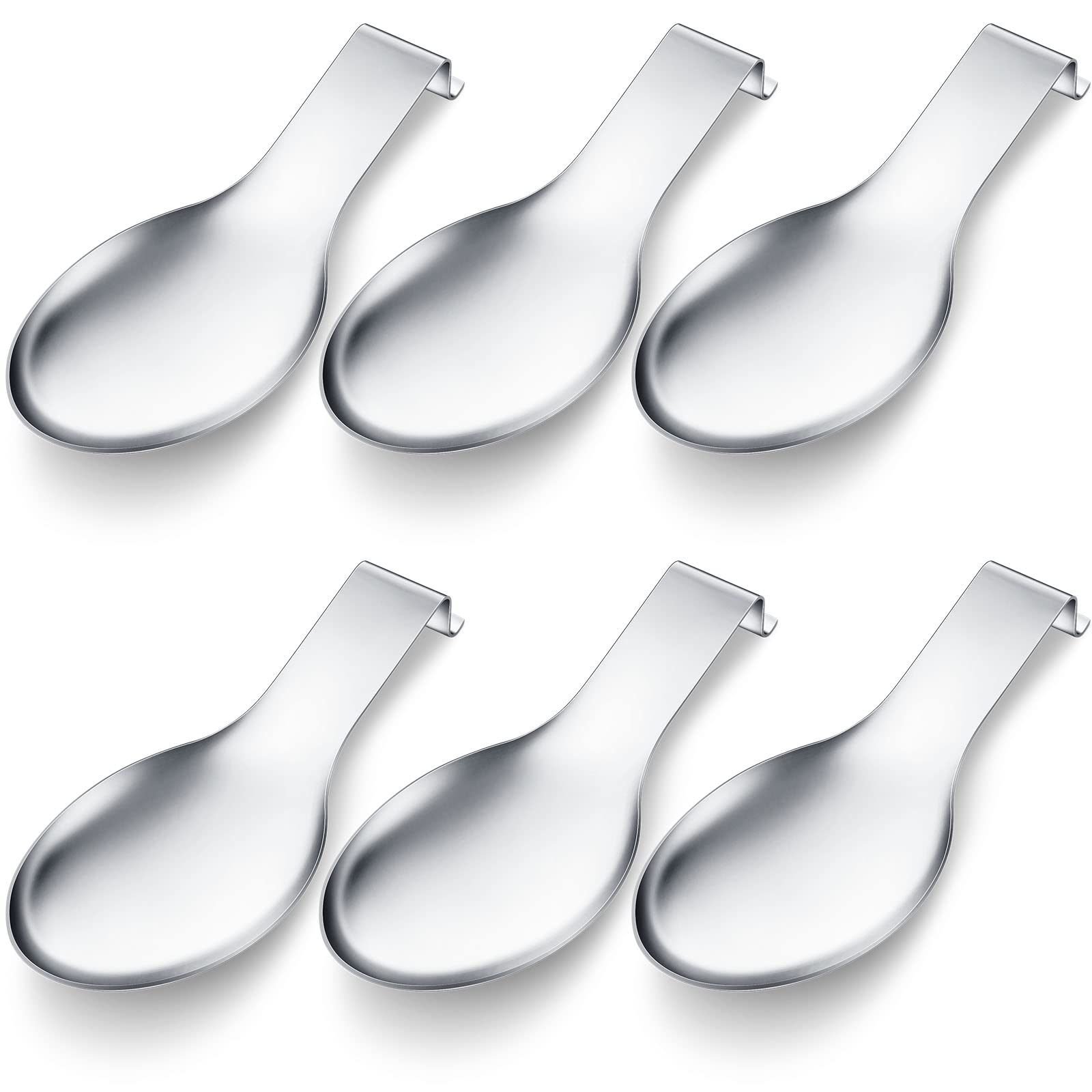 6 Pcs Stainless Steel Spoon Rest Spatula Ladle Holder Large Size Spoon Rest for Stove Top Heavy Duty Spatula Holder for Countertop Dishwasher Safe Utensil Rest for Kitchen, 3.8 x 9.6 Inch (Silver)