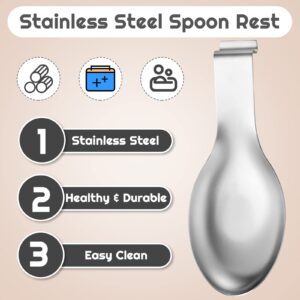 6 Pcs Stainless Steel Spoon Rest Spatula Ladle Holder Large Size Spoon Rest for Stove Top Heavy Duty Spatula Holder for Countertop Dishwasher Safe Utensil Rest for Kitchen, 3.8 x 9.6 Inch (Silver)