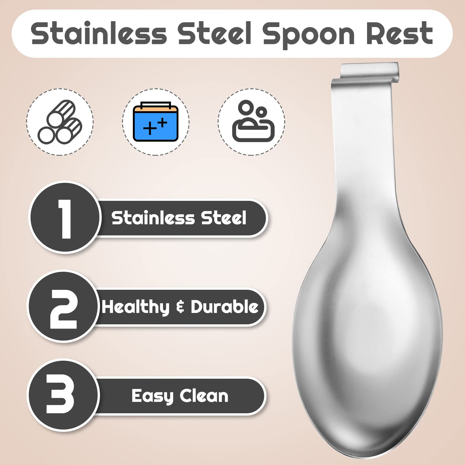 6 Pcs Stainless Steel Spoon Rest Spatula Ladle Holder Large Size Spoon Rest for Stove Top Heavy Duty Spatula Holder for Countertop Dishwasher Safe Utensil Rest for Kitchen, 3.8 x 9.6 Inch (Silver)