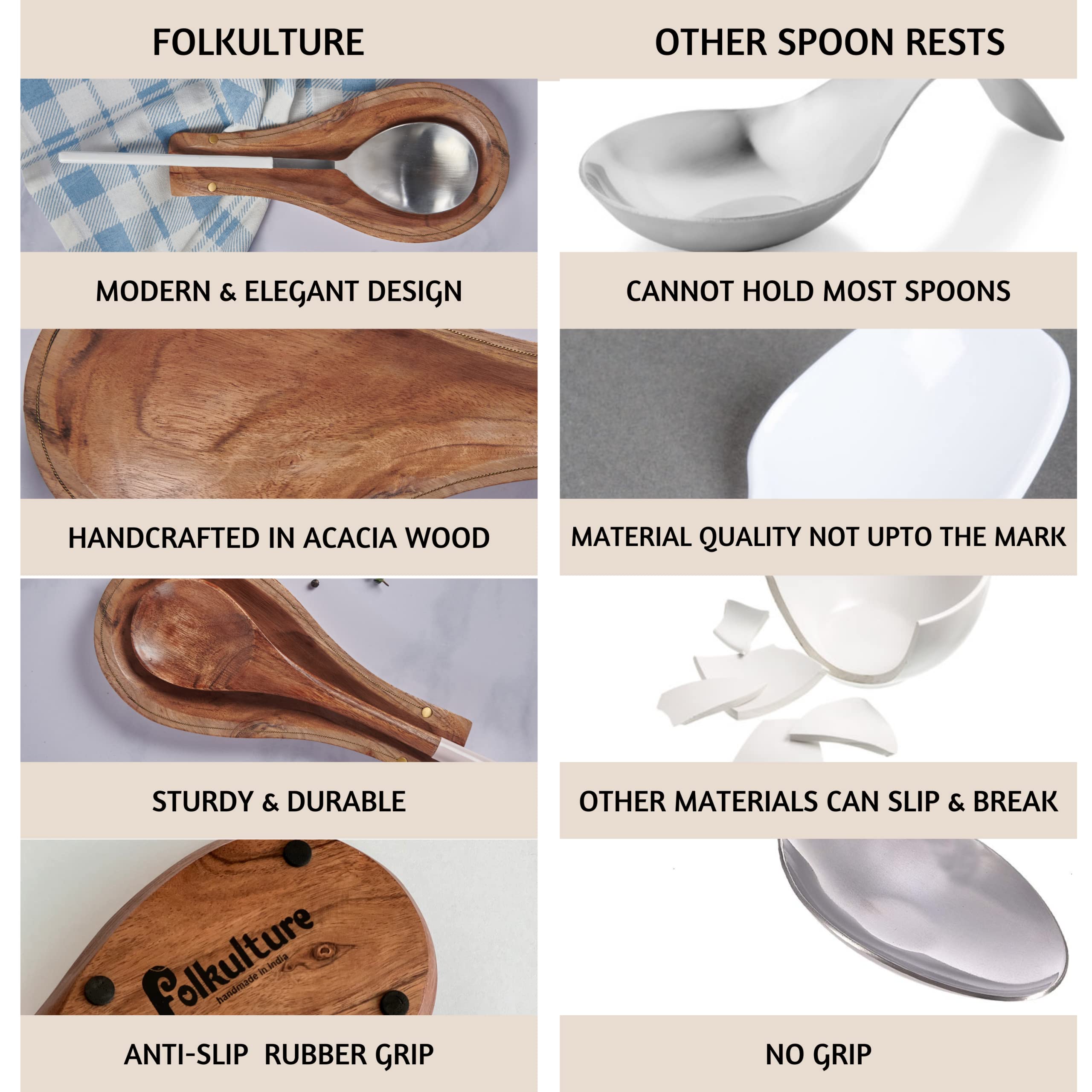 Folkulture Spoon Rest for Kitchen Counter, Spoon Holder for Stove and Salad Tongs or Tongs for Cooking,