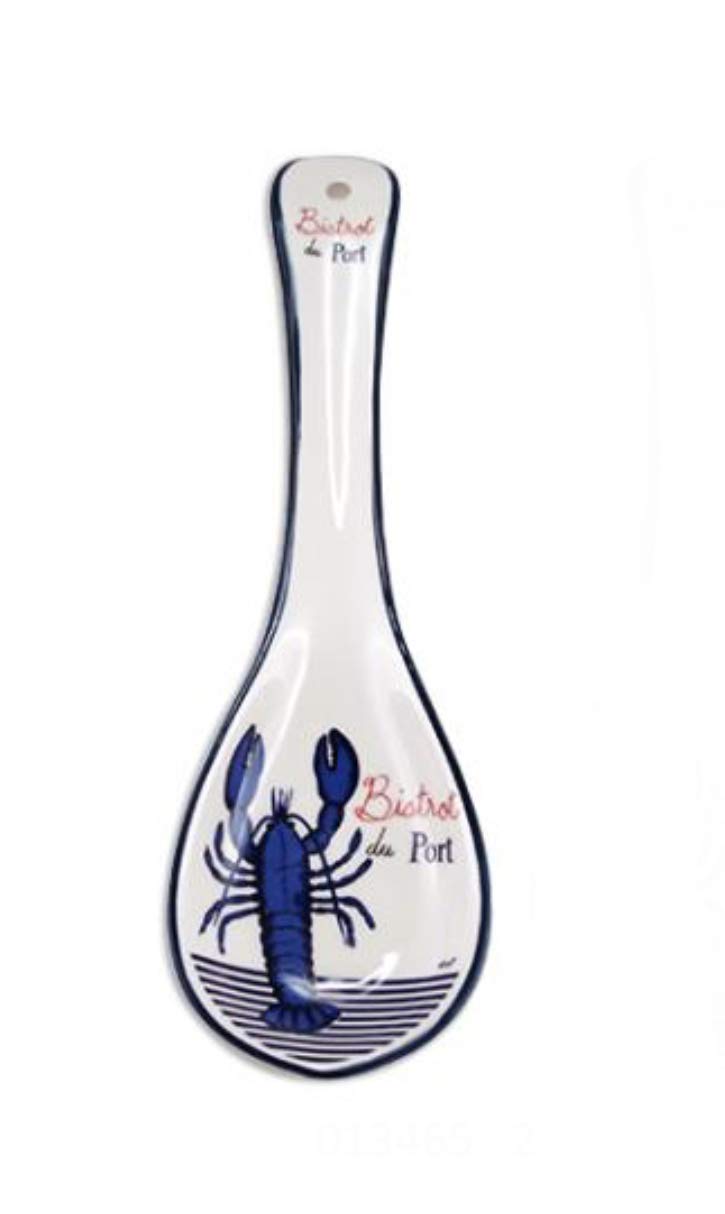 White Ceramic Bistro du Port Spoon Rest with Blue Lobster, 9.25"