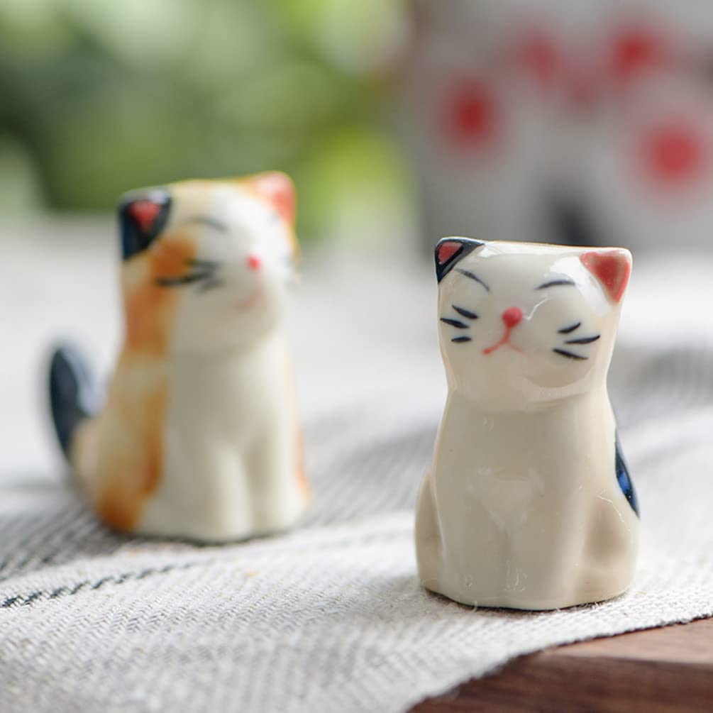 Pack of 6 Lovely Lucky Cat Porcelain Knife Rests Chopstick Rest set Ceramic Tableware Rest Set Ornament (Lucky Cat Set+Spoon)