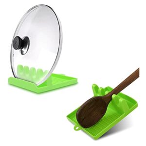 look2like kitchen spoon rest - cooking utensil rest for countertop - multifunction heat resistant spatula utensils ladle spoons pot lid holder with drip pad - stove rack resting gadgets – green