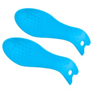 uxcell silicone spoon rest, 9.25" x 3.86" heat resistant kitchen utensil holder spatula ladle rest for counter stove top, blue 2pcs