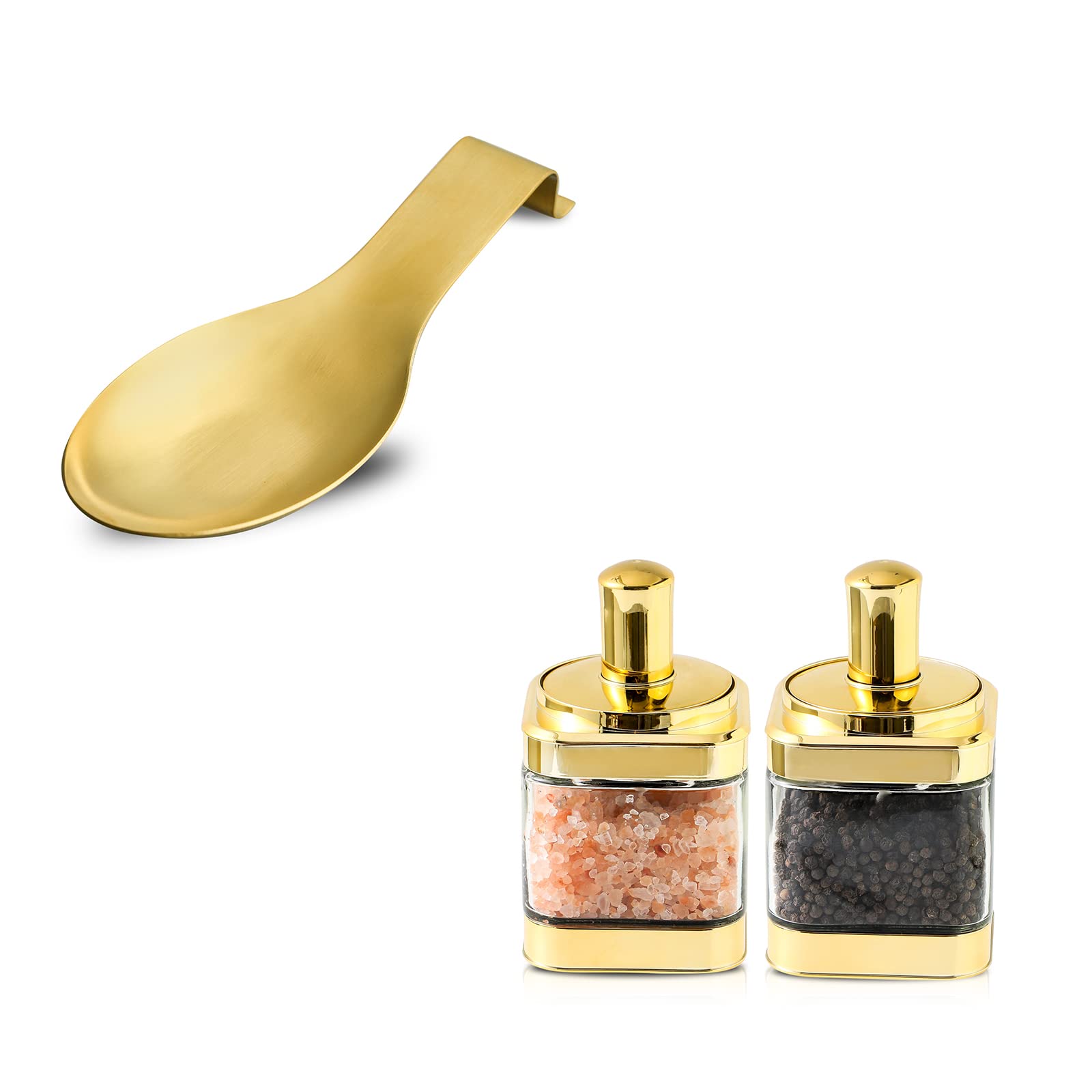 BETTWILL Gold Spoon Rest and Gold Condiment Spice jar,Gold Kitchen Asseccories