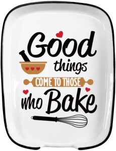 good things come to those who bake ceramic egg beaters rest for kitchen utensils kitchen countertop or stove, heat-resistant rest cooking spoons, egg beaters and fork