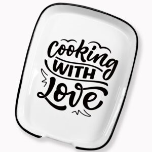 ceramic patterned fork spoon rest with message cooking with love, functional kitchenware spoon rest suitable for kitchen countertop stove top kitchen accessory and gift for cooking enthusiasts