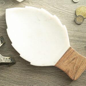 Wood & Marble Leaf Shaped Platter, Kitchen Serving Platter, Tray, Charcuterie Board, Gifts, Entertaining, for Candles