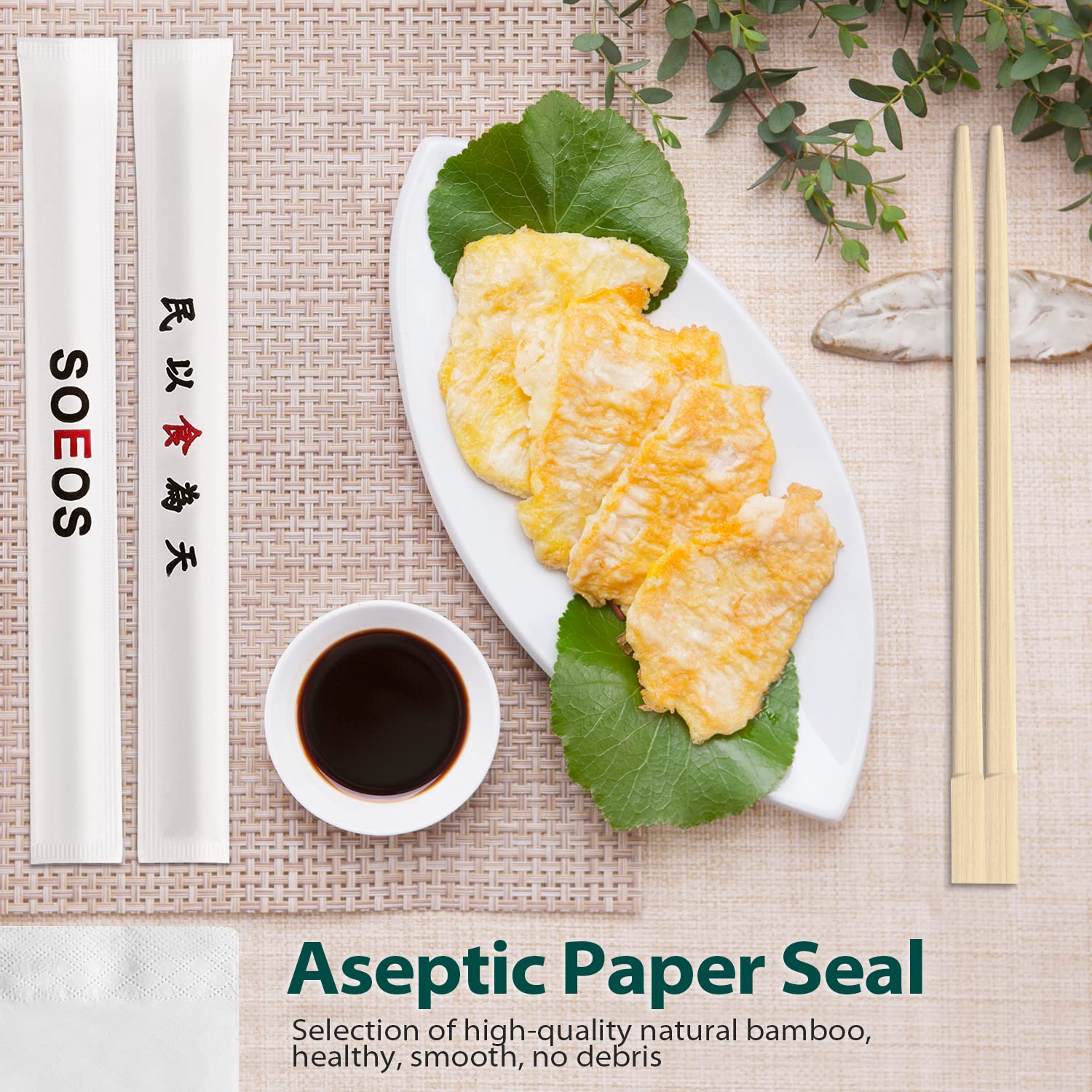 Soeos Premium Disposable Bamboo Chopsticks (Approx. 100 sets), Japanese Disposable Chopsticks Bulk, 9'' Chopsticks.