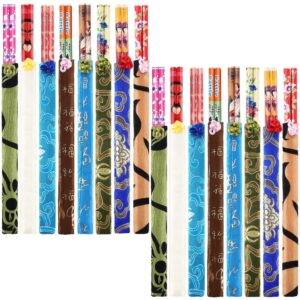 hotop 20 pairs chinese bamboo chopsticks with elegant silk brocade pouch multicolored for chinese new year and valentine's day