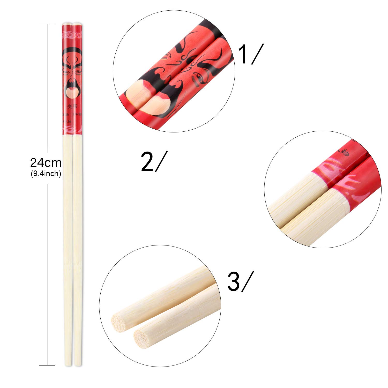 Hotop 20 Pairs Chinese Bamboo Chopsticks with Elegant Silk Brocade Pouch Multicolored for Chinese New Year and Valentine's Day