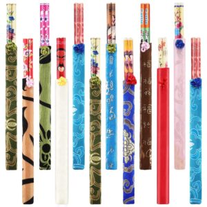 Hotop 20 Pairs Chinese Bamboo Chopsticks with Elegant Silk Brocade Pouch Multicolored for Chinese New Year and Valentine's Day