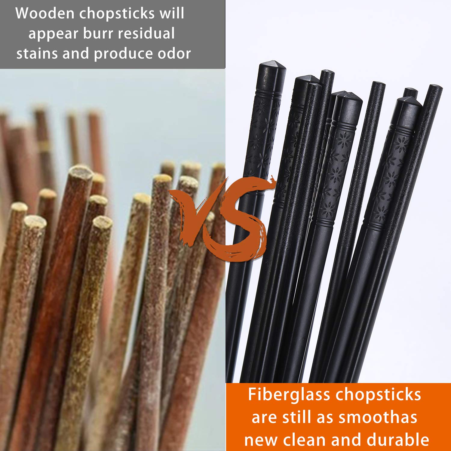 10 Pairs Fiberglass Chopsticks, Reusable Alloy Chop Sticks Non-slip Chopsticks, Dishwasher, 9 1/2 Inches