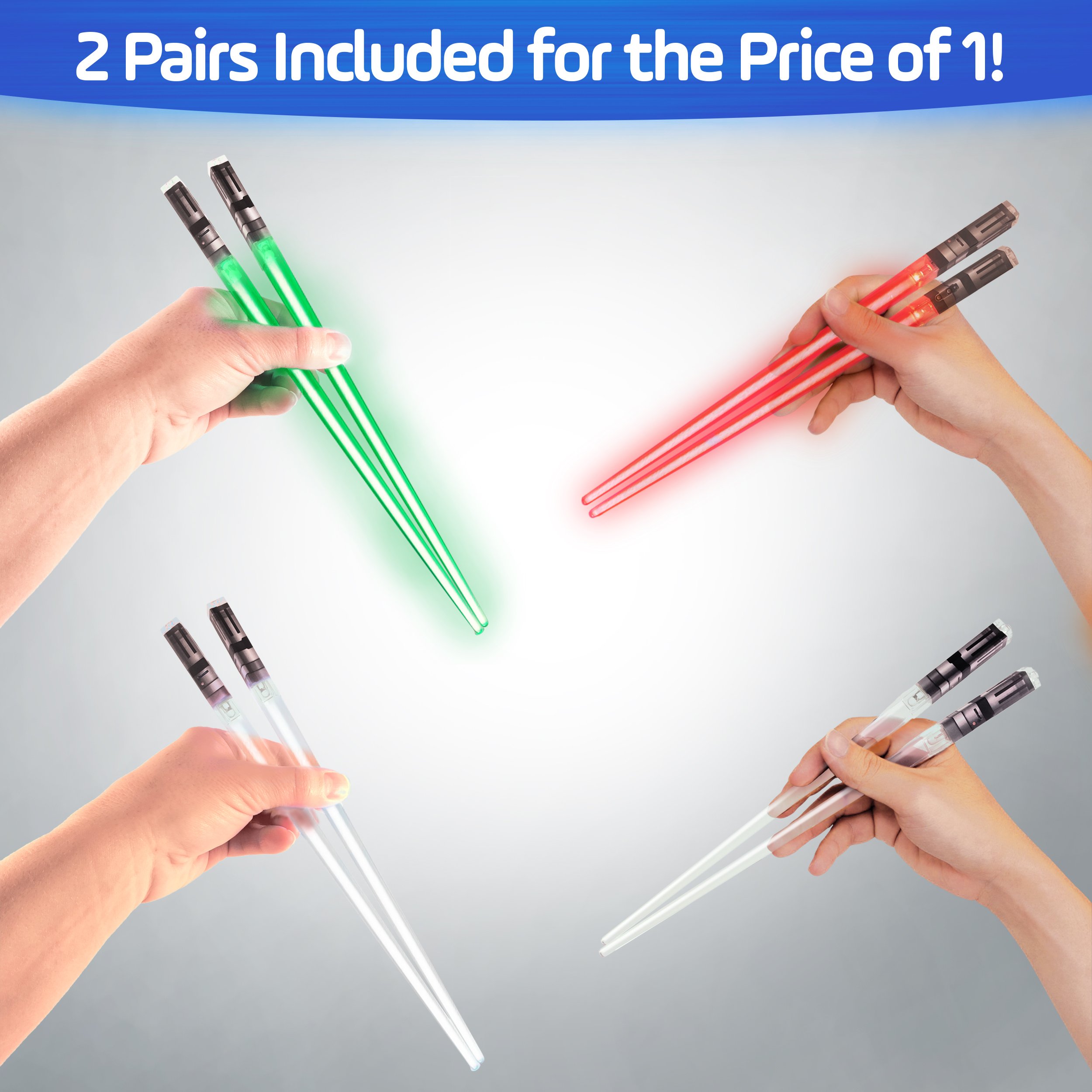 ChopSabers Lightsaber Led Light Up Chopsticks, Red/Green, Pair of 2