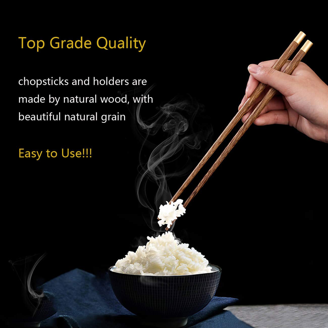 Wooden Chopsticks Reusable with Case, Chinese Chop Sticks Set with Holder 2 Pair (Wenge)