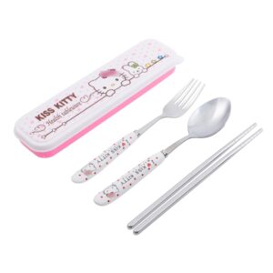 g-ahora kitty portable camp reusable flatware kitty cat travel utensils case with stainless steel fork spoon chopsticks(scf-kt)