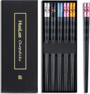 hualan fiberglass chopsticks series - japanese non-slip chopstick, reusable chop sticks dishwasher safe, 5 pairs, gift set, 9.9 inches