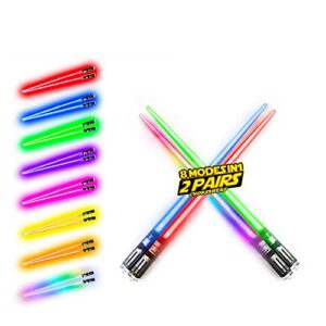 lightsaber chopsticks light up star wars led glowing light saber chop sticks reusable sushi lightup sabers bright leds - 8 color modes - 2 pairs