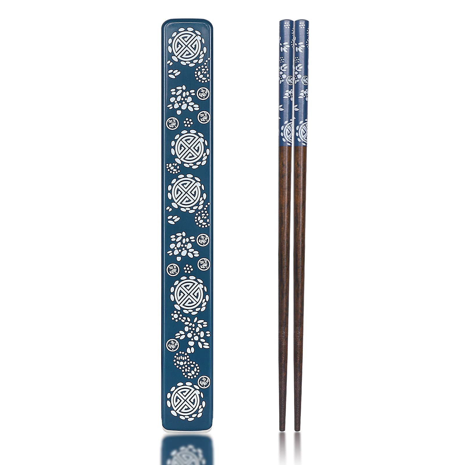 Youda Chopsticks Reusable Japanese Natural Wood Chopsticks 1 Pair with Case, Portable and Dishwasher Safe (Blue)