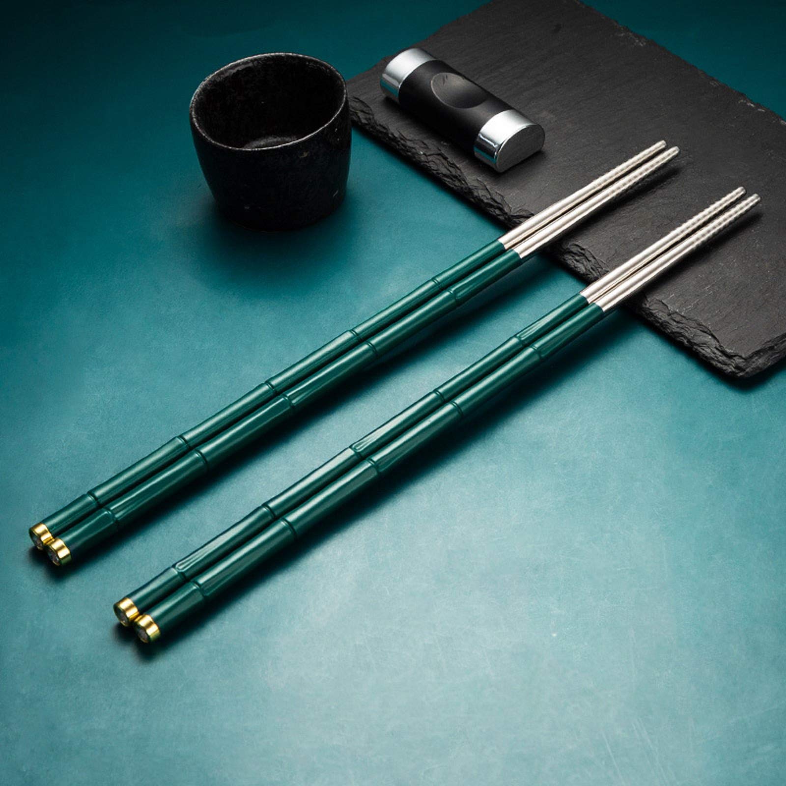 Chanjiso 5 Pairs Reusable Metal Chopsticks Dishwasher Safe,Japanese Korean Creative Chop Sticks Pack Chopstick, Non-Slip, 9.5 h Gift Set
