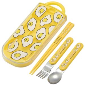 Sanrio Gudetama Egg Lunch Utensil Set- Sunnyside Up- Includes Reusable Fork, Spoon, Chopsticks and Carrying Case - Authentic Japanese Design - Durable, Dishwasher Safe