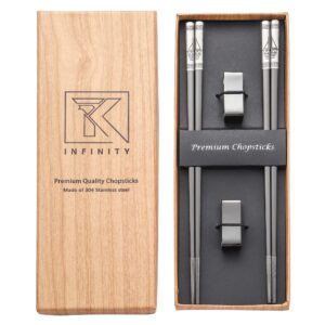 tk infinity- stainless steel chopsticks and chopstick holder - reusable metal chopsticks - sushi kit for japanese food - chopsticks with case and great couple gift set (s304,8.5in, black colour)