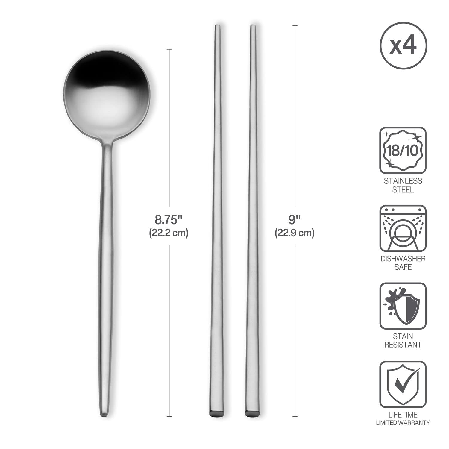 Studio Nova Stainless Steel Spoon and Chopstick Set, Set Of 4, Silver