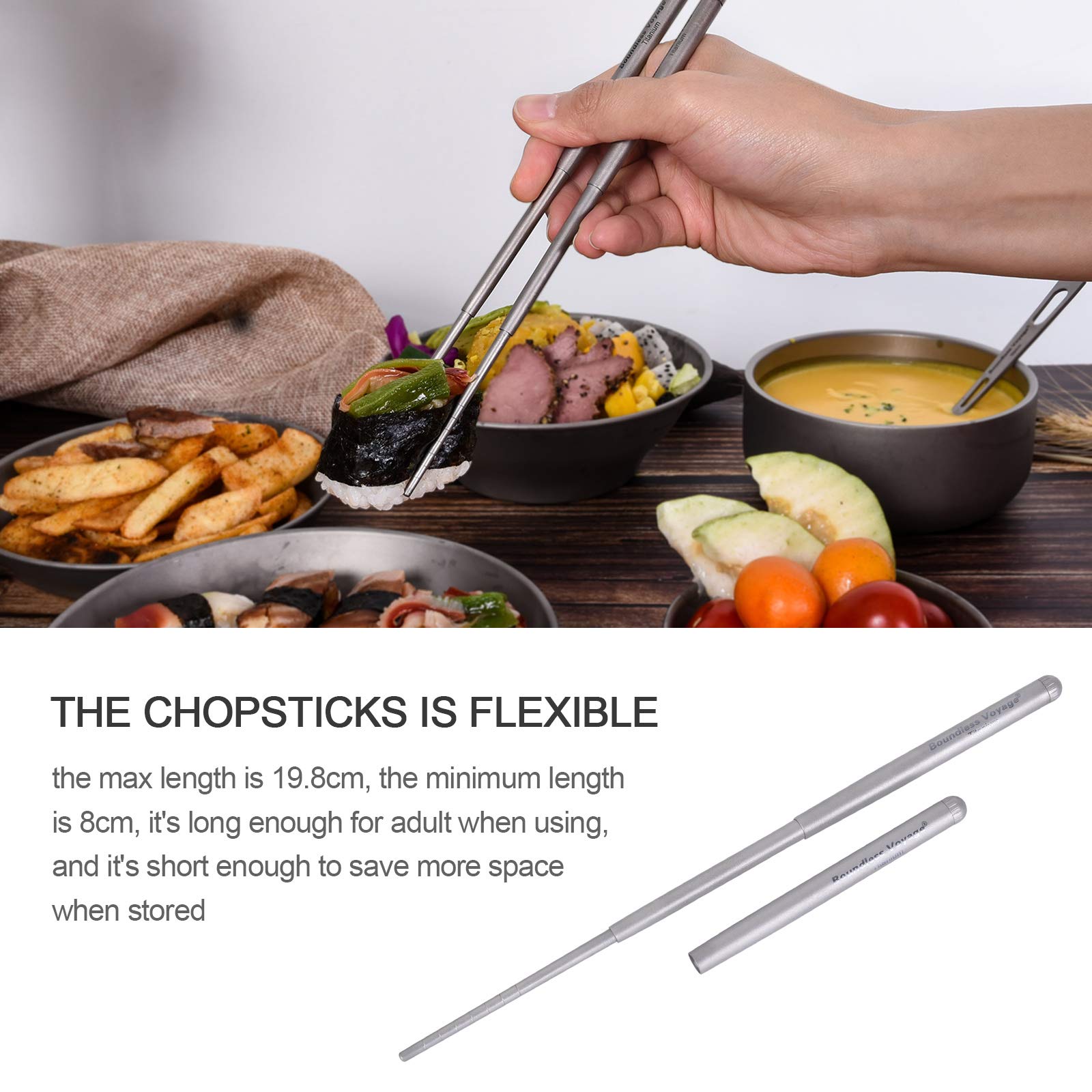 Boundless Voyage Titanium Telescopic Chopsticks Foldable Tableware Portable Cutlery for Outdoor Camping Travel Picnic A-Ti1004T