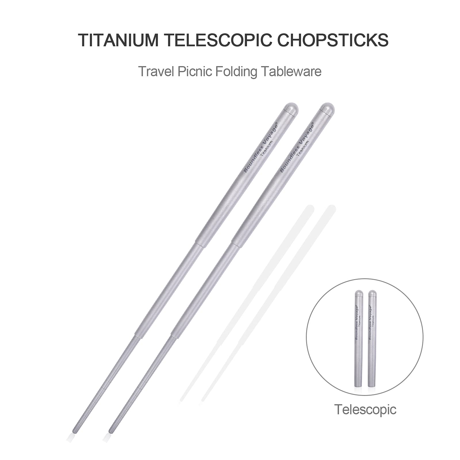 Boundless Voyage Titanium Telescopic Chopsticks Foldable Tableware Portable Cutlery for Outdoor Camping Travel Picnic A-Ti1004T