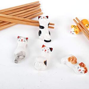 Japanese Traditional Chopsticks Set with Cute Kitten Cats Chopsticks Rest 5 Matching Pair Assorted Colors Chopsticks Set Dining Table Starter Kit Beautiful Gift Item Nicely Packaged (Cats)