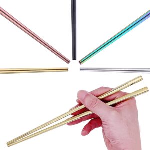 Dtdepth Stainless Steel Chopsticks - 5 Pairs Gold Reusable Dishwasher Safe Chopsticks, 304 Stainless Steel, Easy to Use, Bundle Set 5 Pairs Gold+5 Pairs Multicolor