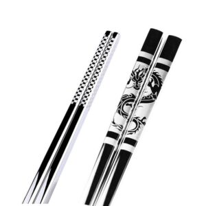 eorta 4 pairs stainless steel chopsticks chinese style square chopsticks reusable metal anti-skid chopsticks with laser marking pattern for home hotel restaurant gift, dishwasher-safe, chinese dragon