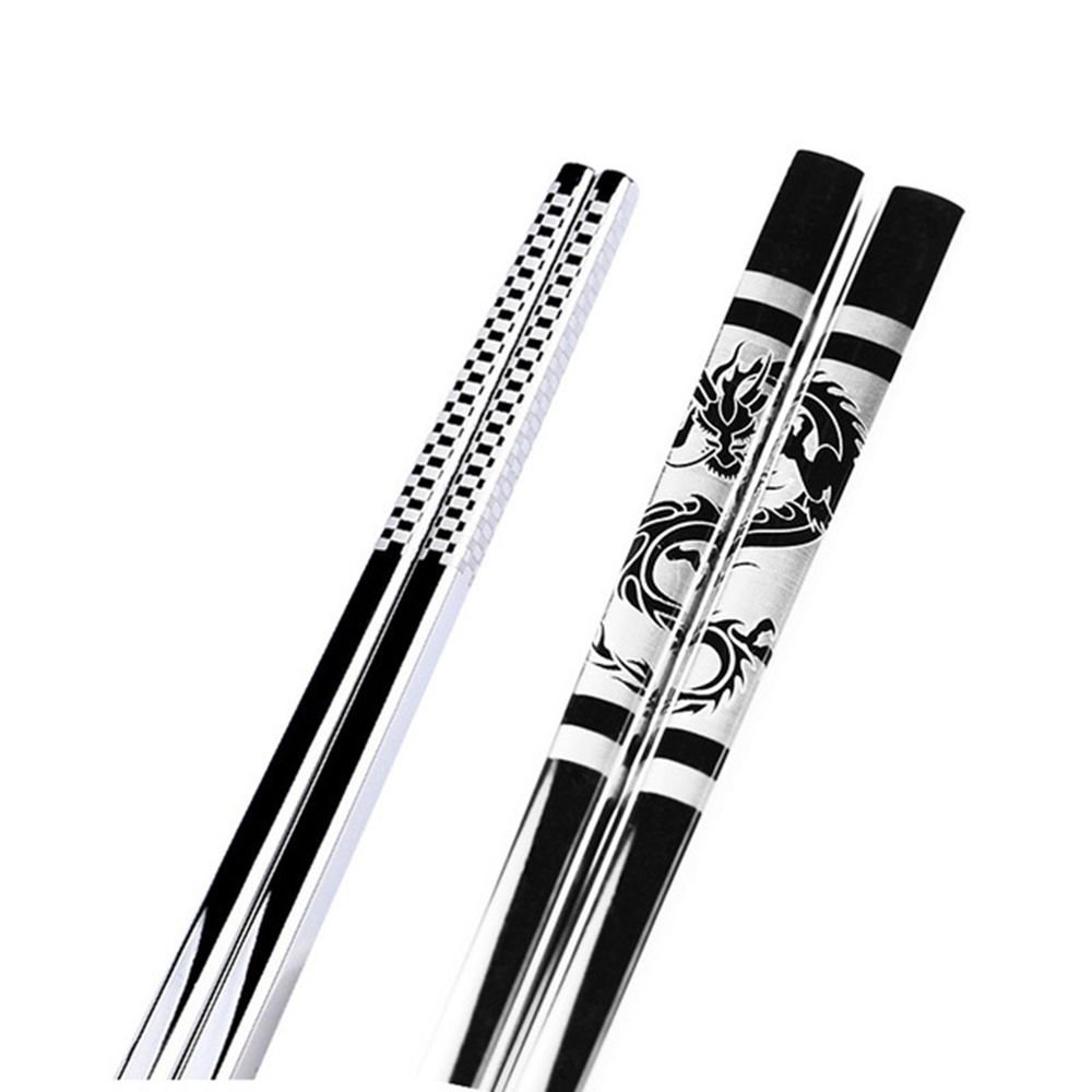 EORTA 4 Pairs Stainless Steel Chopsticks Chinese Style Square Chopsticks Reusable Metal Anti-skid Chopsticks with Laser Marking Pattern for Home Hotel Restaurant Gift, Dishwasher-safe, Chinese Dragon