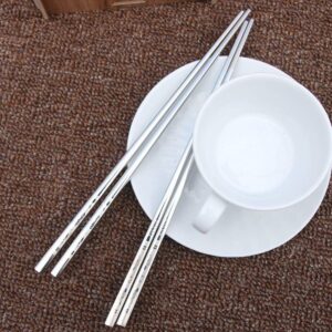 EORTA 4 Pairs Stainless Steel Chopsticks Chinese Style Square Chopsticks Reusable Metal Anti-skid Chopsticks with Laser Marking Pattern for Home Hotel Restaurant Gift, Dishwasher-safe, Chinese Dragon