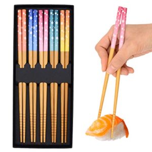 omytea chopsticks reusable - japanese bamboo chopsticks 5 pairs gift sets, 8.9 inch/22.5cm, for sushi, ramen, noodles, rice, camping, travel (sakura)