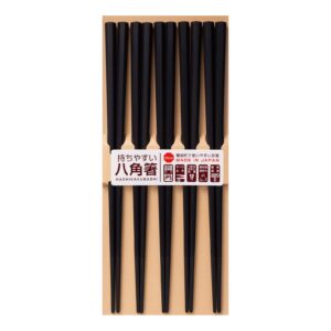 sunlife chopsticks 5 pairs of reusable octagonal pbt chopsticks non-slip tip dishwasher safe 9 inches long black made in japan