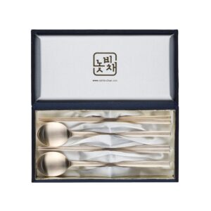 notbichae premium bronzeware cutlery spoon chopsticks set korean traditional handmade tableware bangjja yugi with gift box 한국 유기 (traditional shape set)