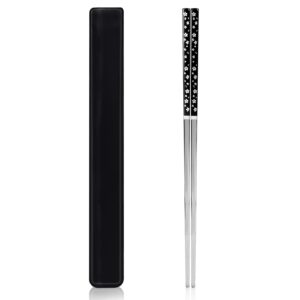 stainless steel 18/8 chopsticks reusable titanium plated metal chopsticks premium japanese gift set dishwasher safe (1 pair - black)
