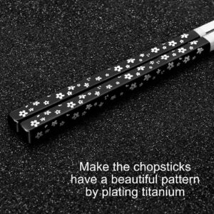Stainless Steel 18/8 Chopsticks Reusable Titanium Plated Metal Chopsticks Premium Japanese Gift Set Dishwasher Safe (1 pair - Black)