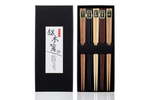 heim concept assorted 5-pair basic style wooden chopsticks, 10 x 7 x 1