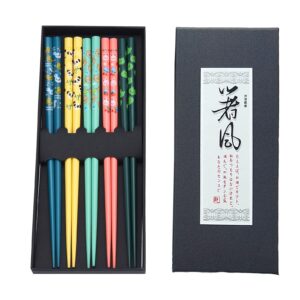 mekbok handmade japanese chopsticks reusable natural wooden chopstick with box, 5 pairs gift set