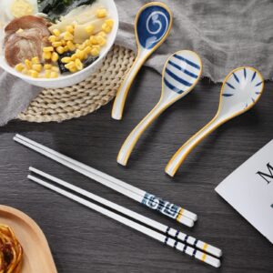 Spoon and Chopsticks Set Ceramic Chopsticks Spoon Set of 4 Asian Soup Spoon and Chopsticks Long Handle Spoon Chopstick for Home Kitchen Restaurant (Model 1#)