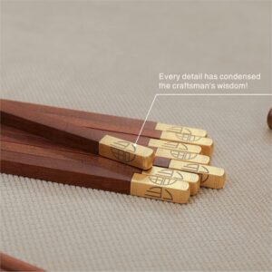 CHENWENTAO ''Fu'' chopsticks reusable gift solid wood suitable for making exquisite small gifts 5 pairs per box, reddish brown