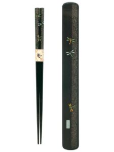 m.v. trrading mtan090719v japanese chopsticks set with travel carry case,black with dragonfly